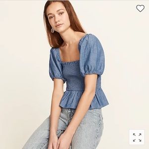 J.Crew Squareneck Smocked Chambray Top Small
